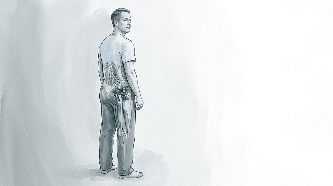 Illustrazione editoriale: sciatalgia cronica e restrizioni fasciali profonde