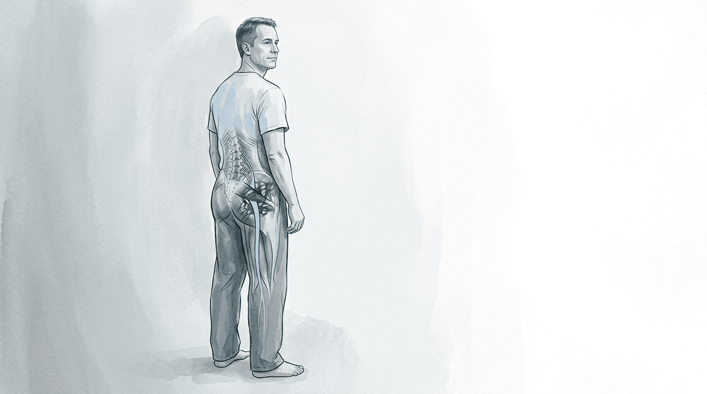 Illustrazione editoriale: sciatalgia cronica e restrizioni fasciali profonde