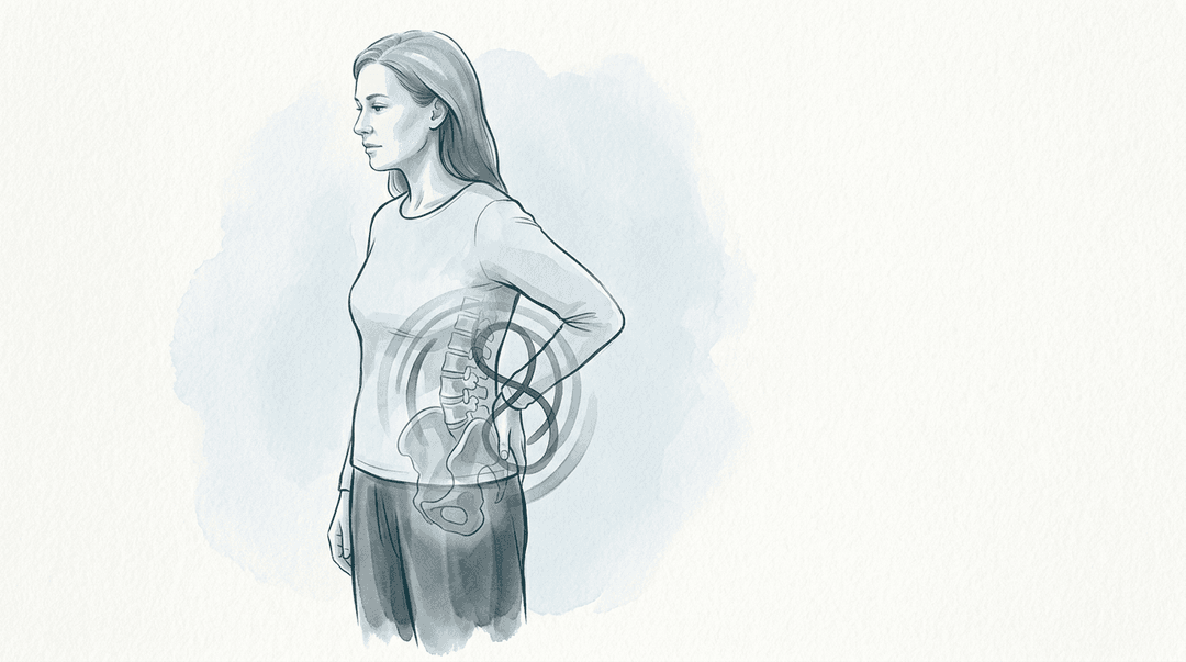 Illustrazione editoriale: lombalgia e ciclo mestruale doloroso