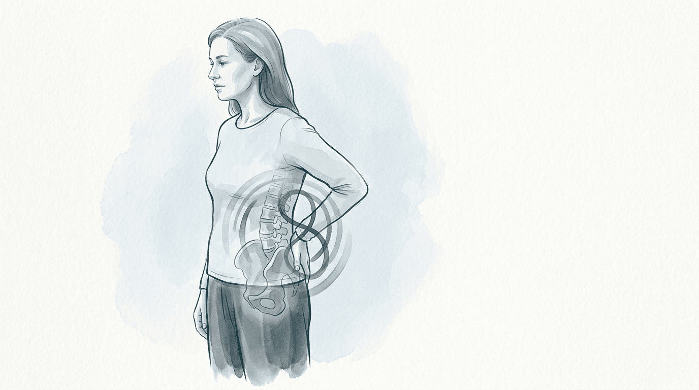 Illustrazione editoriale: lombalgia e ciclo mestruale doloroso