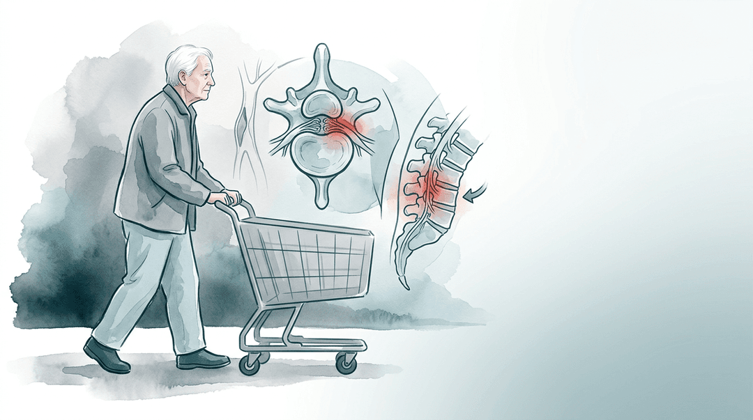 Illustrazione editoriale: claudicatio neurogena da stenosi lombare degenerativa e differenziale vascolare