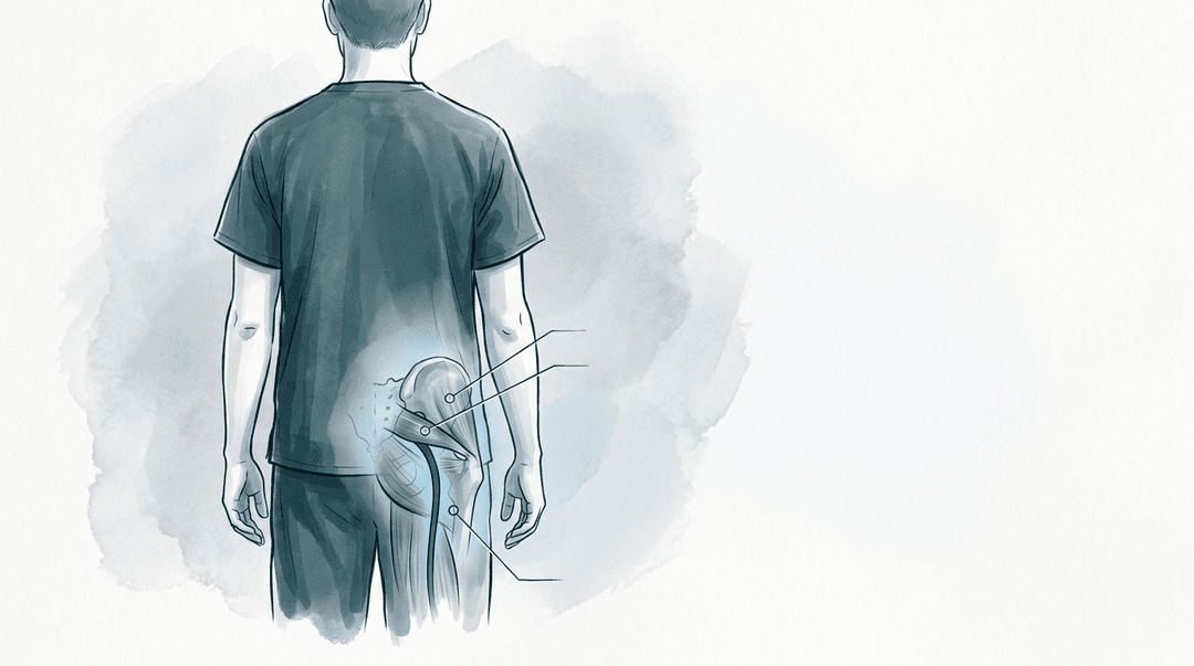 Illustrazione editoriale: dolore gluteo profondo con sintomi sciatalgiformi e differenziale neurodinamico