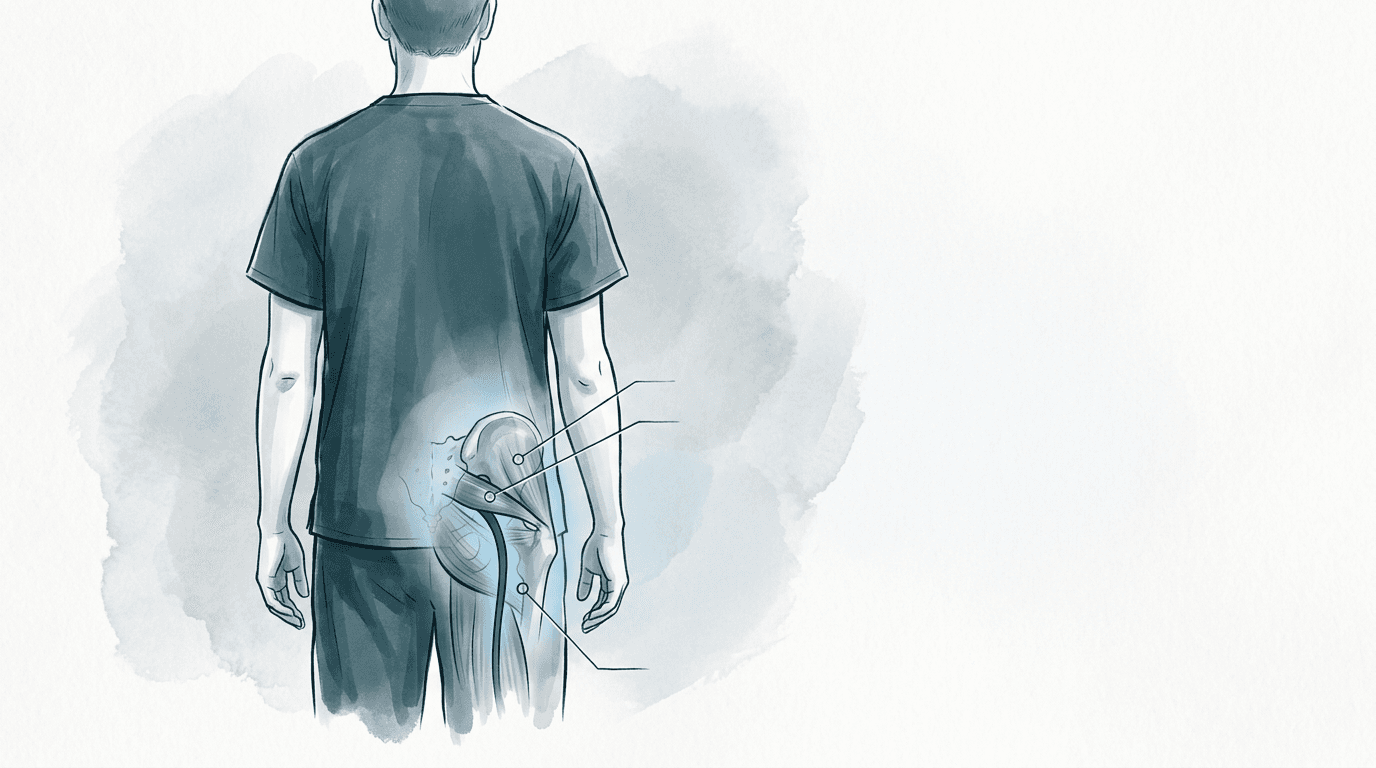 Illustrazione editoriale: dolore gluteo profondo con sintomi sciatalgiformi e differenziale neurodinamico