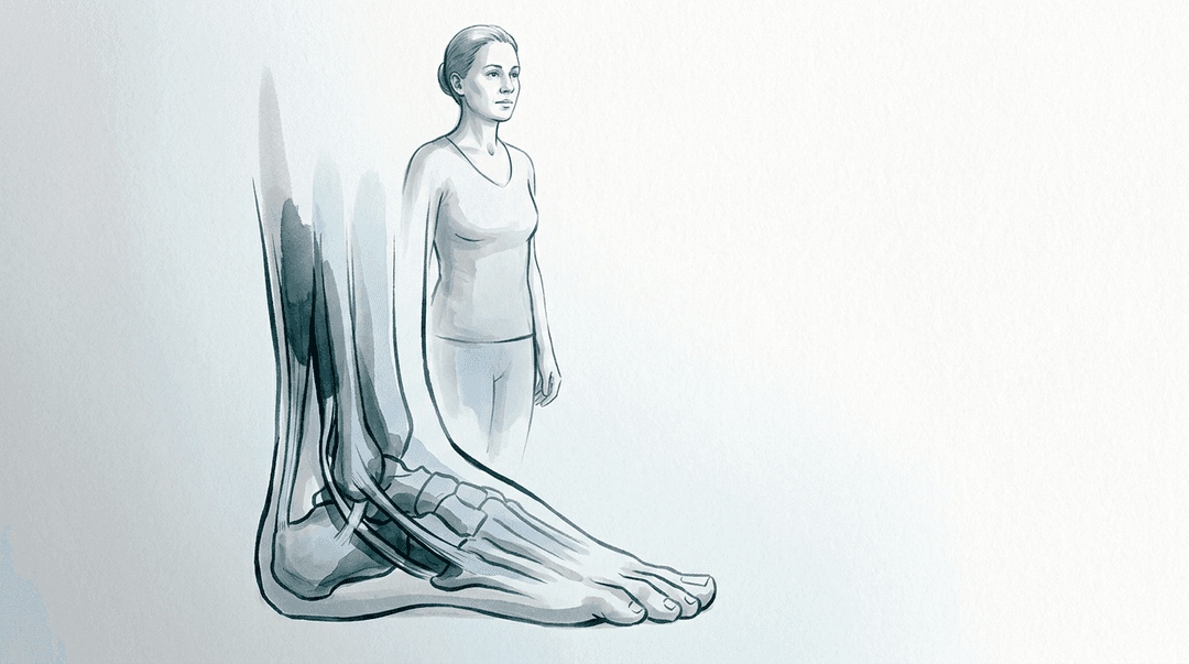 Illustrazione editoriale: dolore laterale del piede e della caviglia in piede cavo funzionale con sovraccarico della colonna laterale