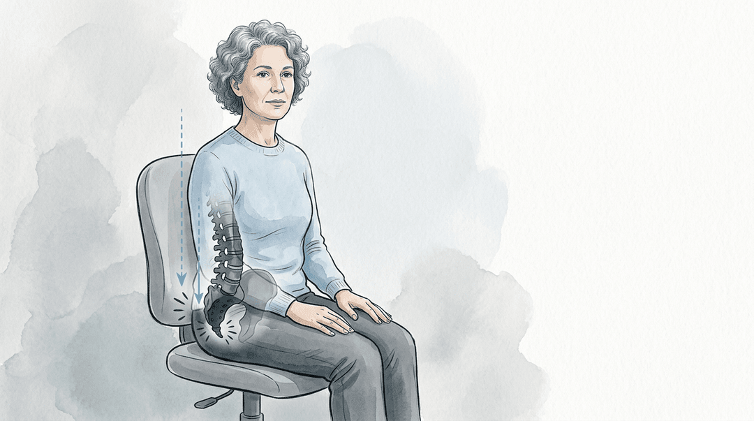Illustrazione editoriale: disfunzioni sacro-coccigee e dolore da seduta