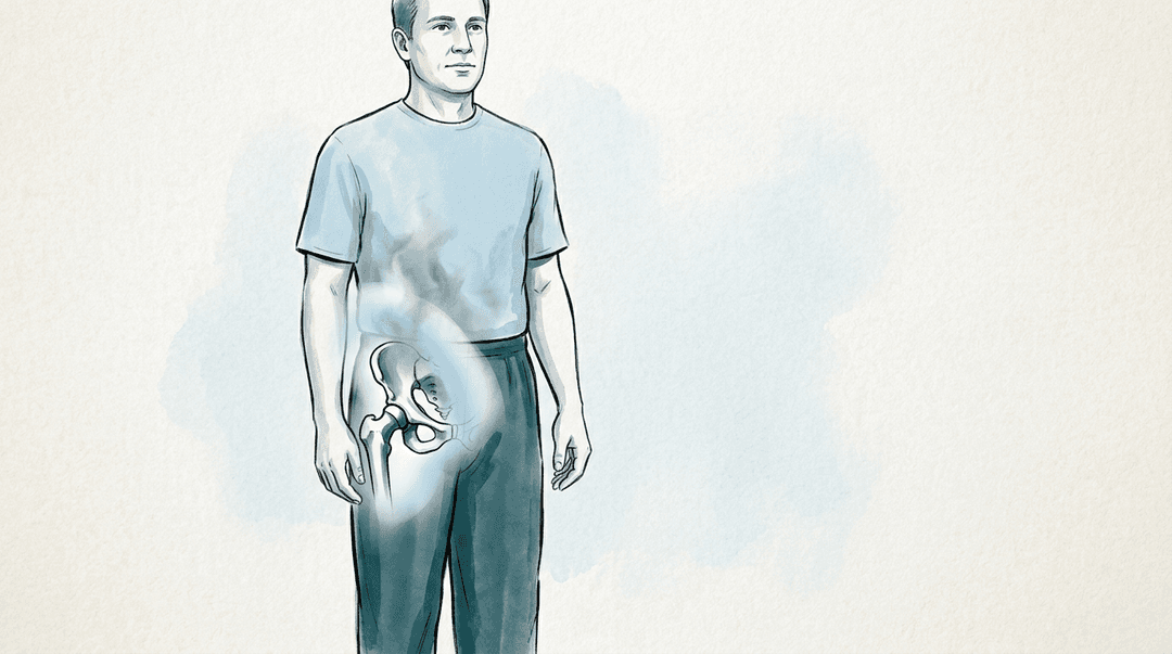 Illustrazione editoriale: disfunzioni dell'anca e dolore inguinale