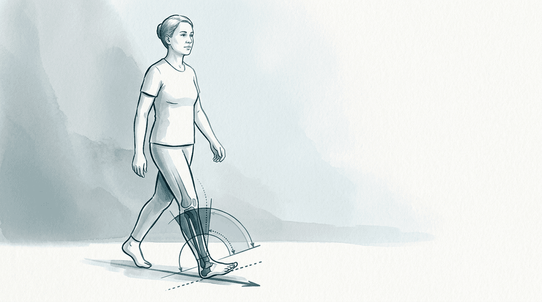 Illustrazione editoriale: disfunzioni tibiali e biomeccanica del passo