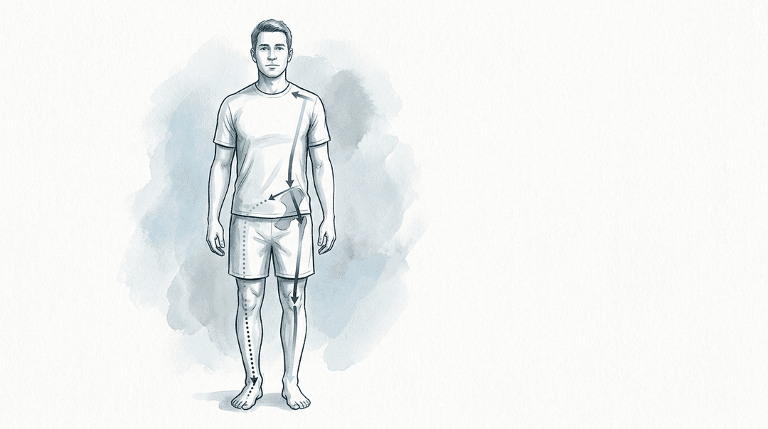 Illustrazione editoriale: instabilità di caviglia e compensi globali