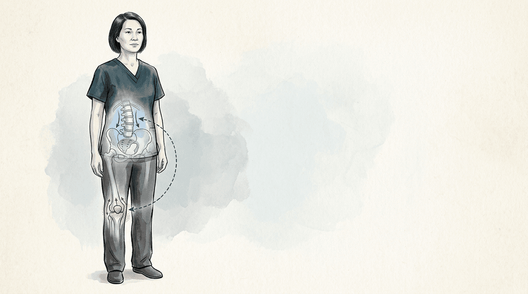 Illustrazione editoriale: sindrome femoro-rotulea e disfunzioni lombari