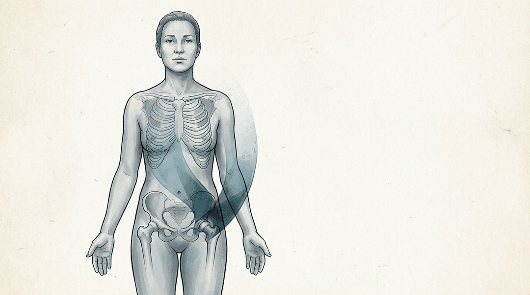 Illustrazione editoriale: disfunzioni dell'anca e compensi toracici