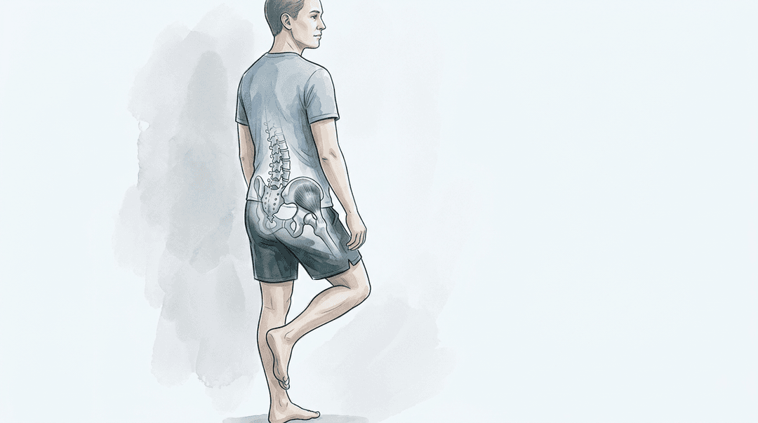 Illustrazione editoriale: dolore laterale d'anca con insufficienza abduttoria e compensi lombo-pelvici