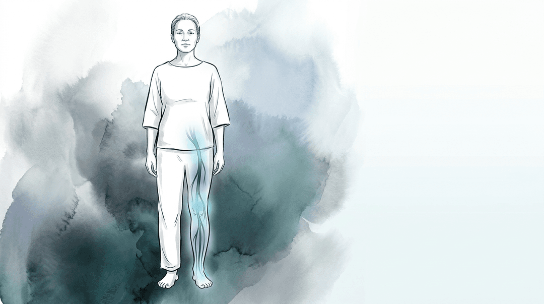 Illustrazione editoriale: dolore all'arto inferiore e sistema nervoso periferico