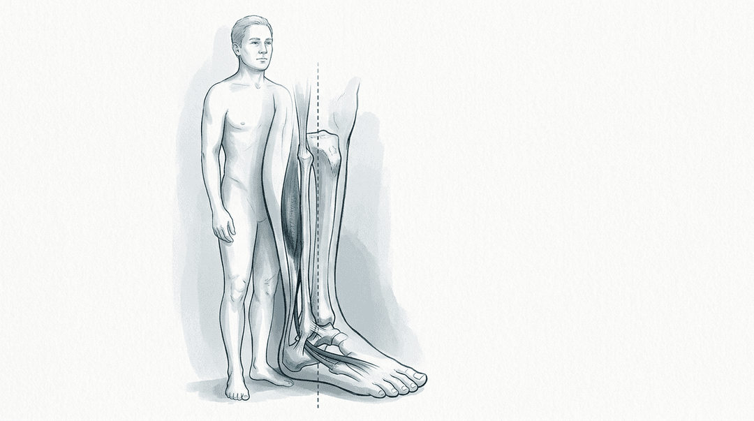 Illustrazione editoriale: instabilità cronica di caviglia post-distorsione con affaticamento peroniero e catena laterale