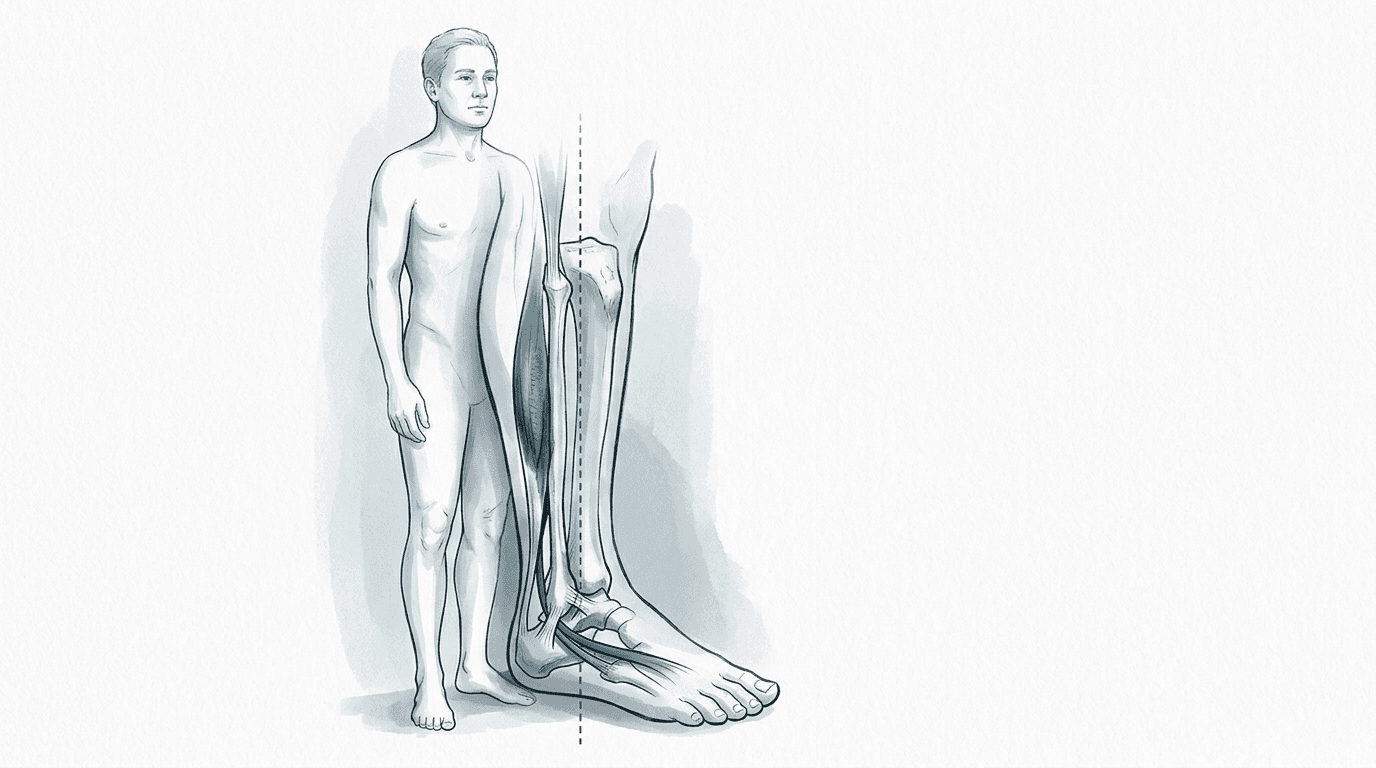 Illustrazione editoriale: instabilità cronica di caviglia post-distorsione con affaticamento peroniero e catena laterale