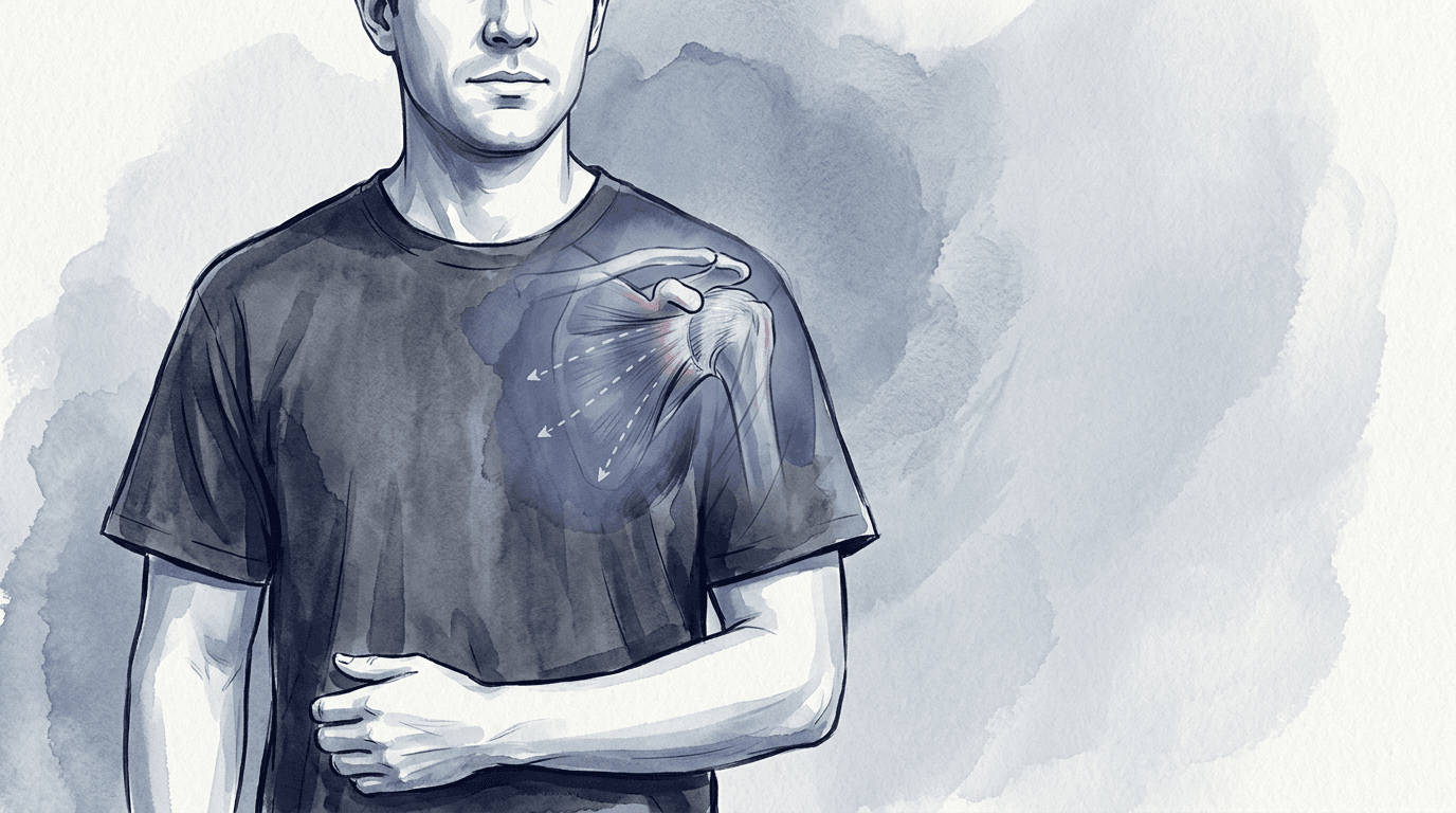 Illustrazione editoriale: dolore alla spalla e catena anteriore con sottoscapolare e capsula anteriore