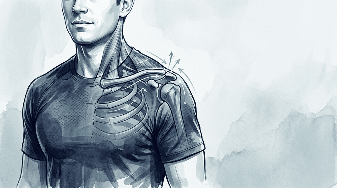 Illustrazione editoriale: dolore acromio-clavicolare da carichi unilaterali con rigidità costale e inlet toracico