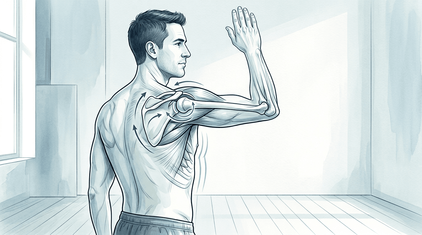 Illustrazione editoriale: sindrome subacromiale da carichi ripetuti con ritmo scapolo-omerale e rigidità costale