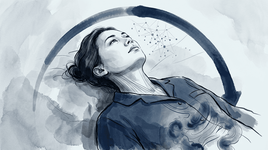 Illustrazione editoriale: insonnia con sintomi gastrointestinali funzionali e rigidità cervico-toracica