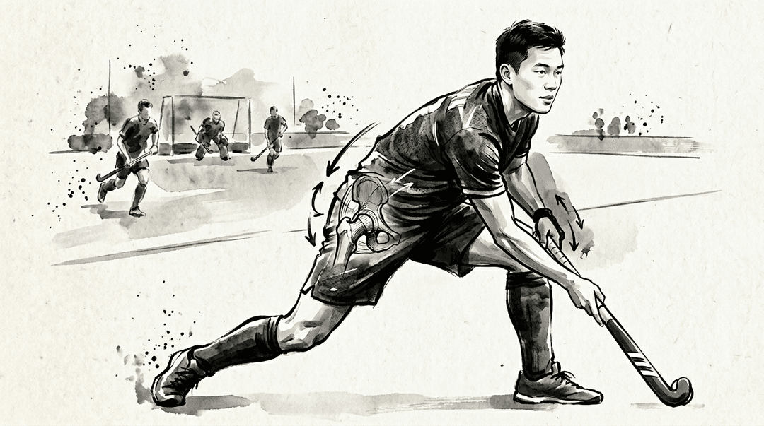 Illustrazione editoriale: dolore all'anca nel giocatore di hockey su prato e restrizione lombopelvica