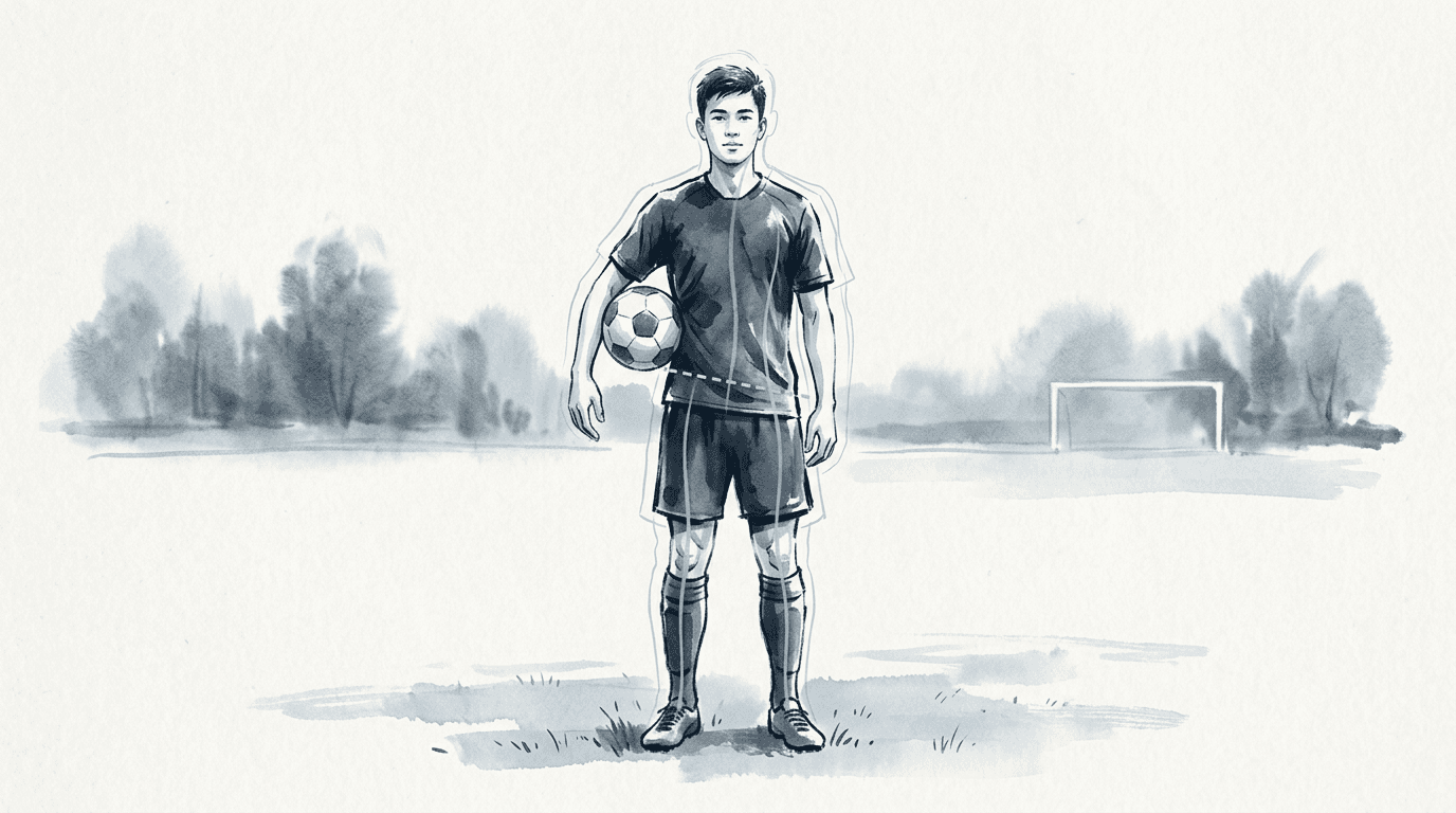 Illustrazione editoriale: squilibri posturali nel calciatore giovane e asimmetria tonica