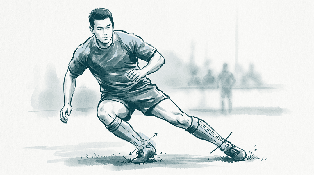 Illustrazione editoriale: distorsione di caviglia nel rugbista e articolazione tibiofibulare distale