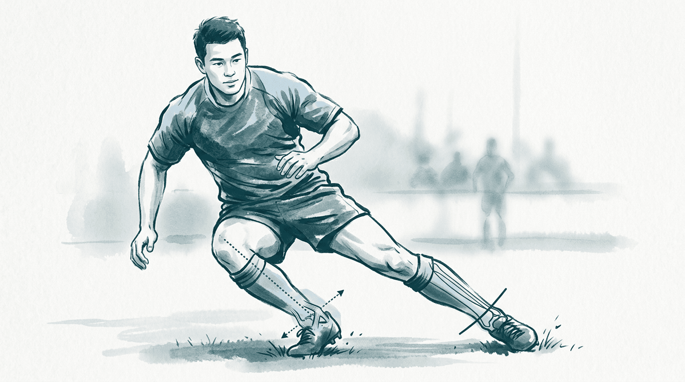 Illustrazione editoriale: distorsione di caviglia nel rugbista e articolazione tibiofibulare distale