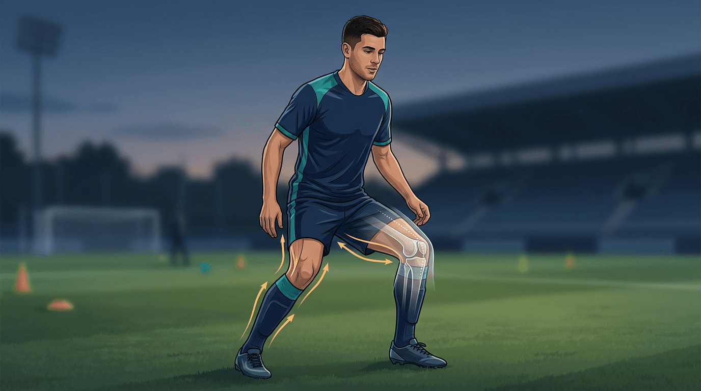 Illustrazione editoriale: dolore cronico al ginocchio nel calciatore e rapporto femoro-rotuleo