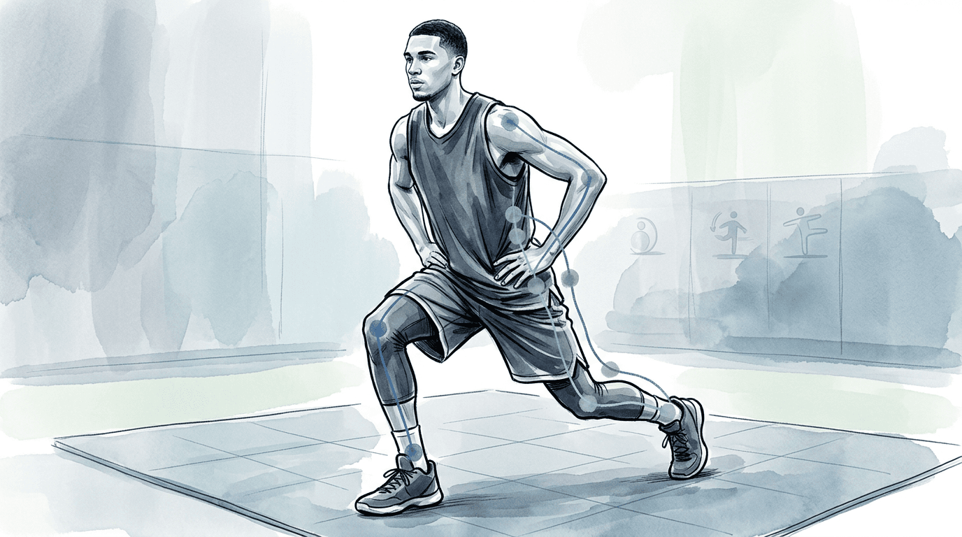 Illustrazione editoriale: prevenzione infortuni nel cestista e screening delle disfunzioni latenti