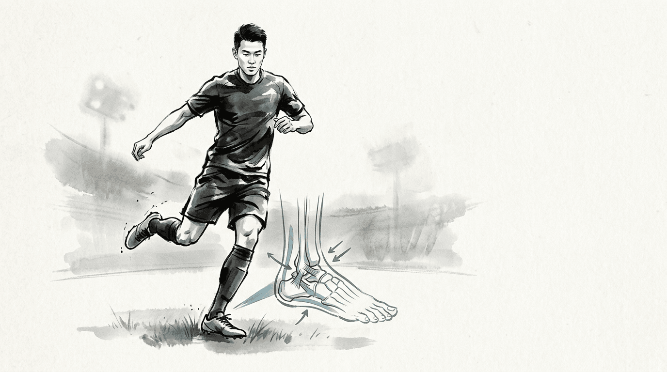 Illustrazione editoriale: instabilità funzionale di caviglia nel calciatore e fibula prossimale