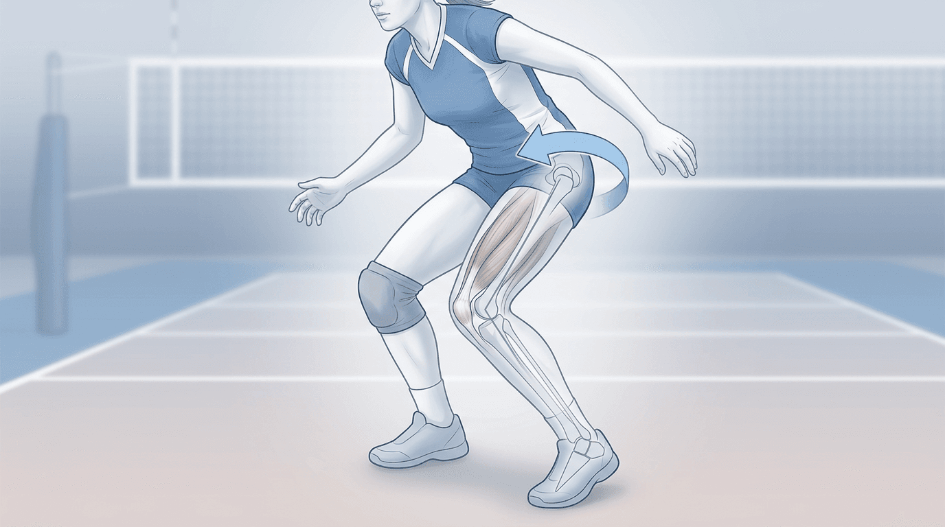 Illustrazione editoriale: ginocchio del pallavolista e catena cinetica inferiore