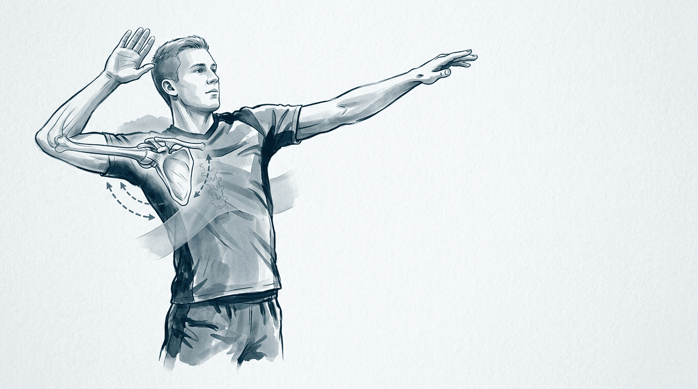 Illustrazione editoriale: spalla dolorosa nel pallavolista schiacciatore e restrizione toracica media