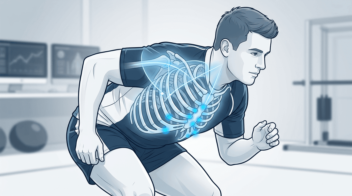 Illustrazione editoriale: sindrome da sovraccarico nel rugbista e disfunzione toracica
