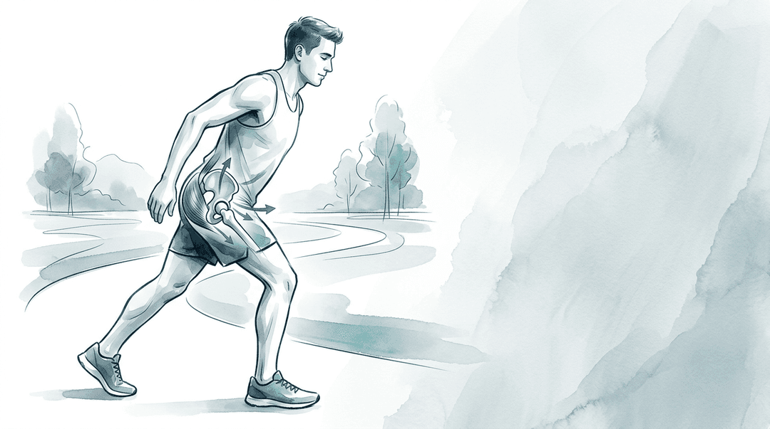 Illustrazione editoriale: dolore all'anca nel maratoneta e catena lombo-pelvica