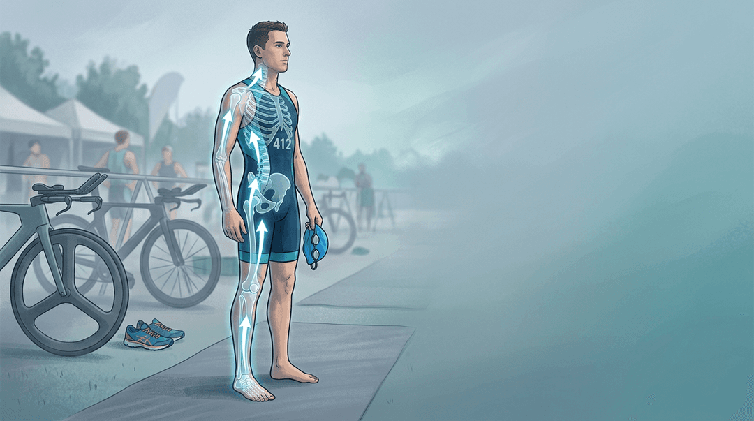 Illustrazione editoriale: stress meccanico nel triathlon e trasferimento di carico tra discipline
