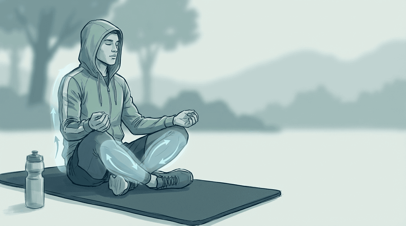 Illustrazione editoriale: recupero osteopatico post-gara nell'atleta di endurance