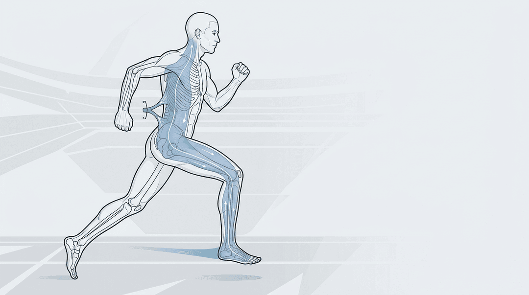 Illustrazione editoriale: disfunzioni miofasciali nel runner e catene fasciali