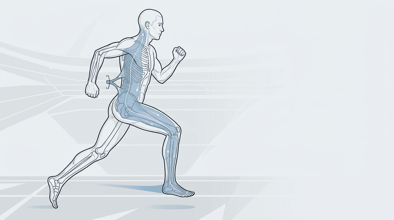 Illustrazione editoriale: disfunzioni miofasciali nel runner e catene fasciali