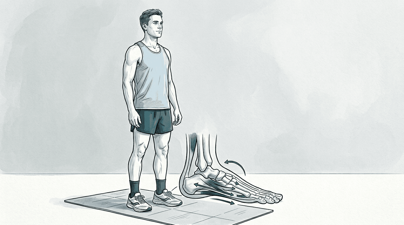 Illustrazione editoriale: fascite plantare nel maratoneta e arco plantare