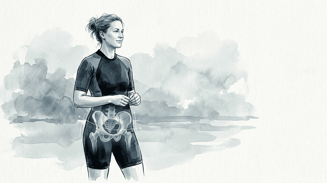 Illustrazione editoriale: squilibri pelvici nel triatleta e cintura lombo-pelvica