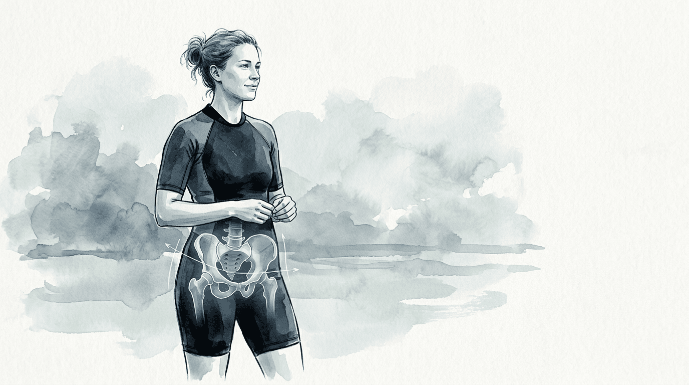 Illustrazione editoriale: squilibri pelvici nel triatleta e cintura lombo-pelvica