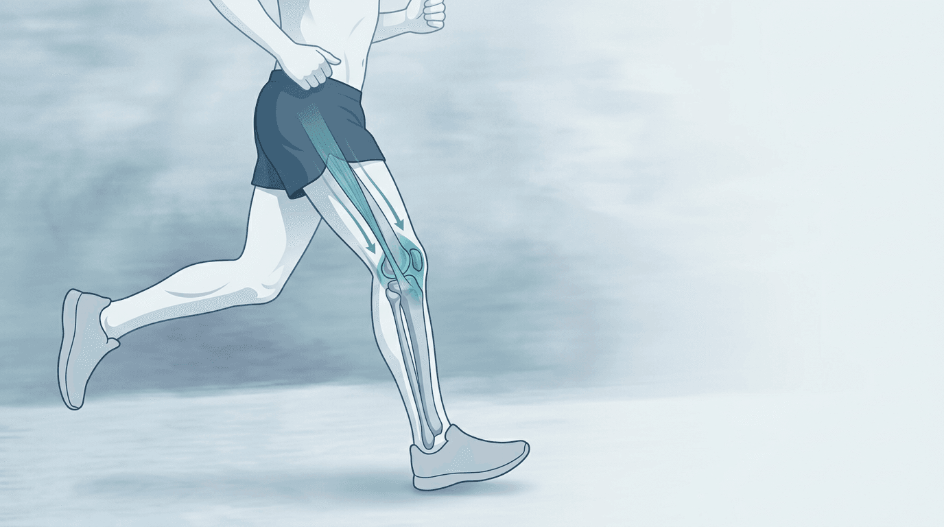 Illustrazione editoriale: dolore al ginocchio nel runner amatoriale e meccanica rotulea