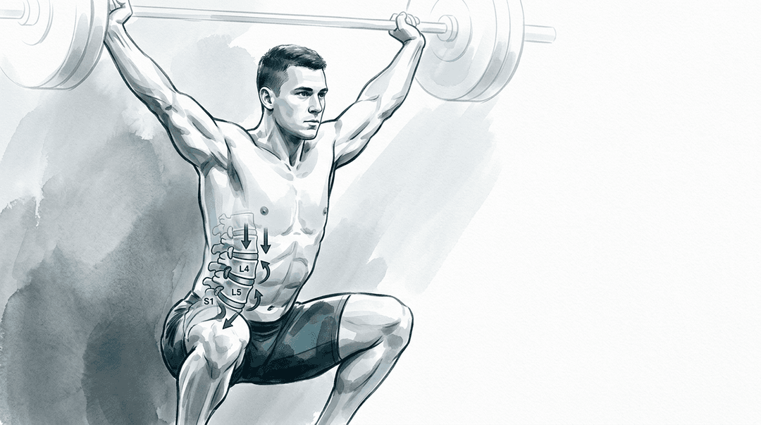 Illustrazione editoriale: lombalgia nel sollevatore di pesi e carico assiale