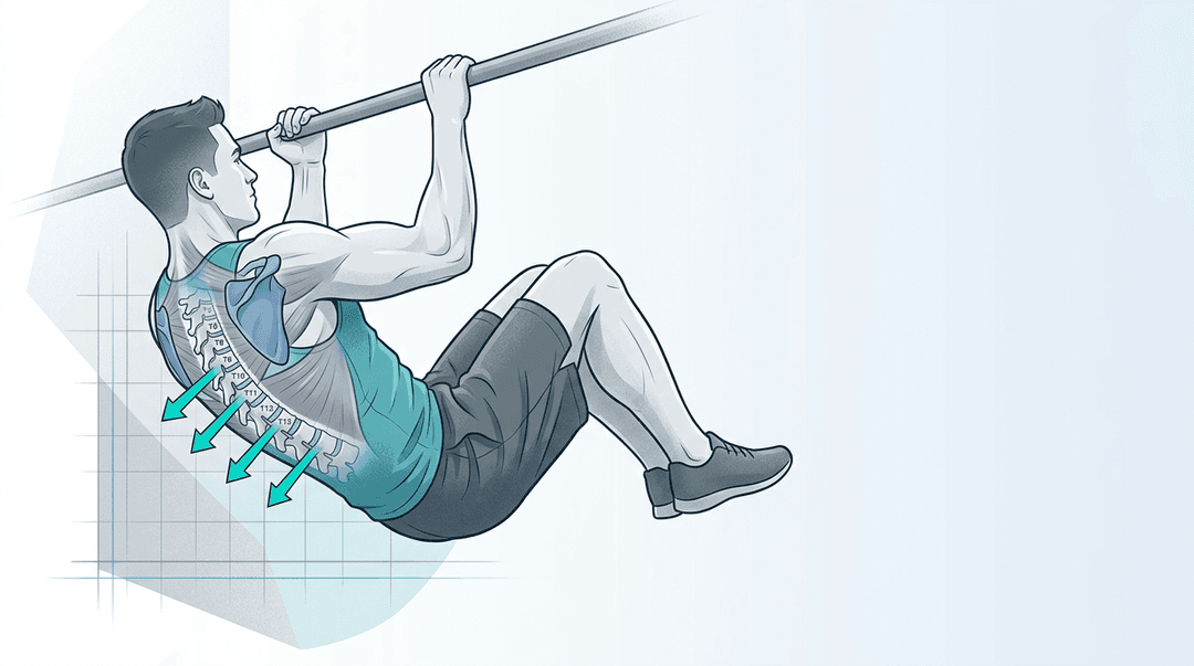 Illustrazione editoriale: dorsalgia nel ginnasta di calisthenics e tratto toracico medio