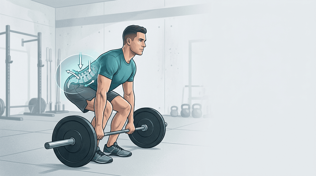 Illustrazione editoriale: infortunio lombare nello stacco da terra e catena posteriore