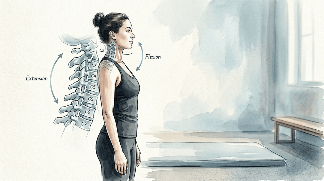 Illustrazione editoriale: disfunzioni cervicali nel fitness e postura in allenamento