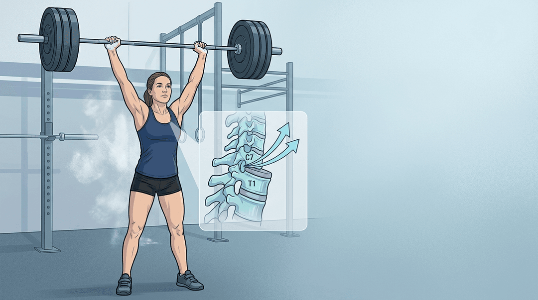 Illustrazione editoriale: disfunzione della cerniera cervicotoracica nel crossfitter overhead
