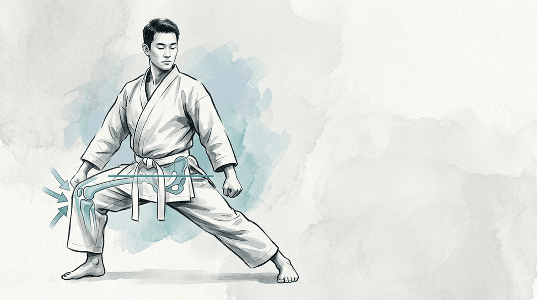 Illustrazione editoriale: gonalgia anteriore nel karateka e meccanica femoro-rotulea