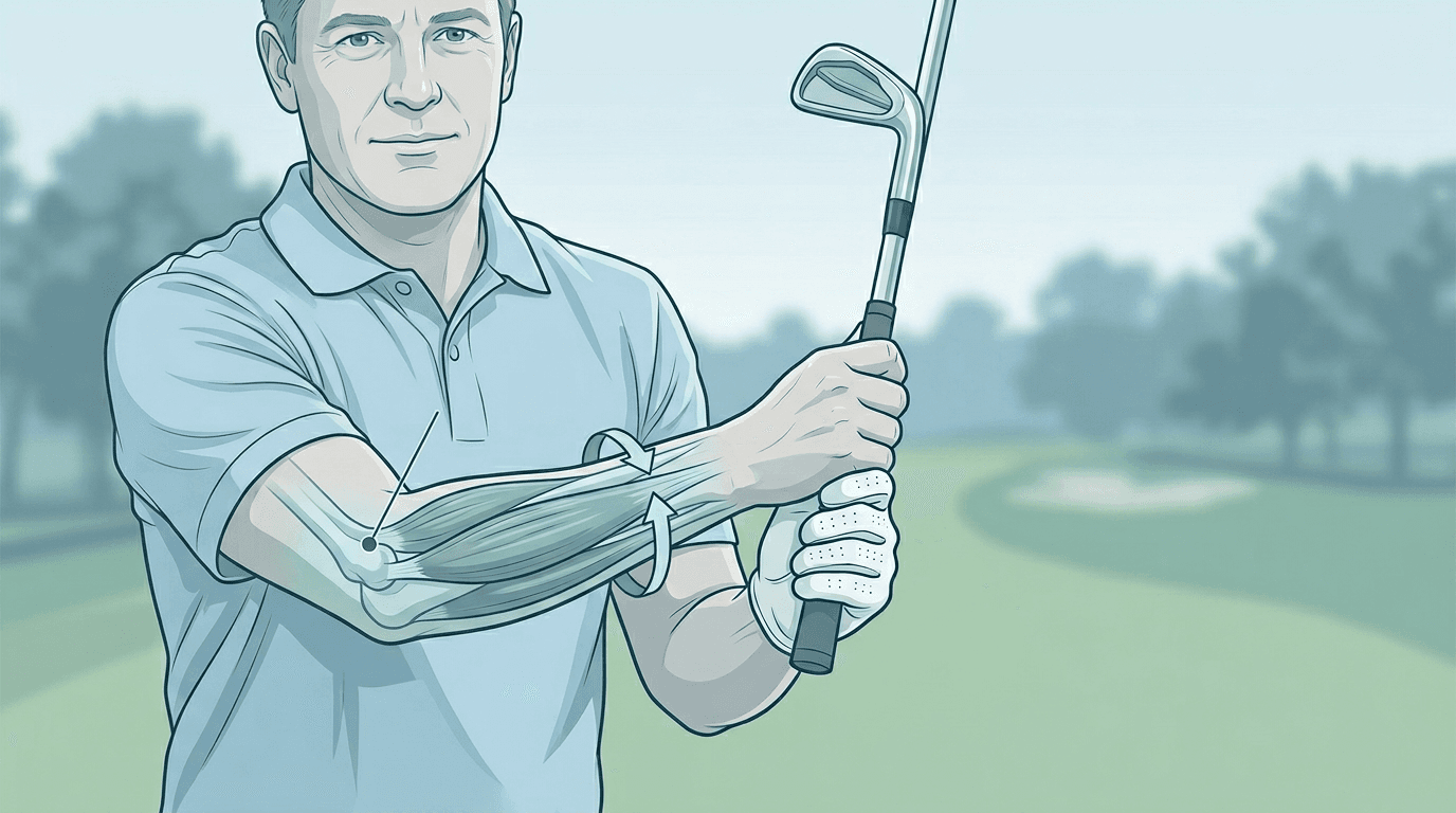 Illustrazione editoriale: epicondilalgia mediale nel golfista e pronazione dell'avambraccio
