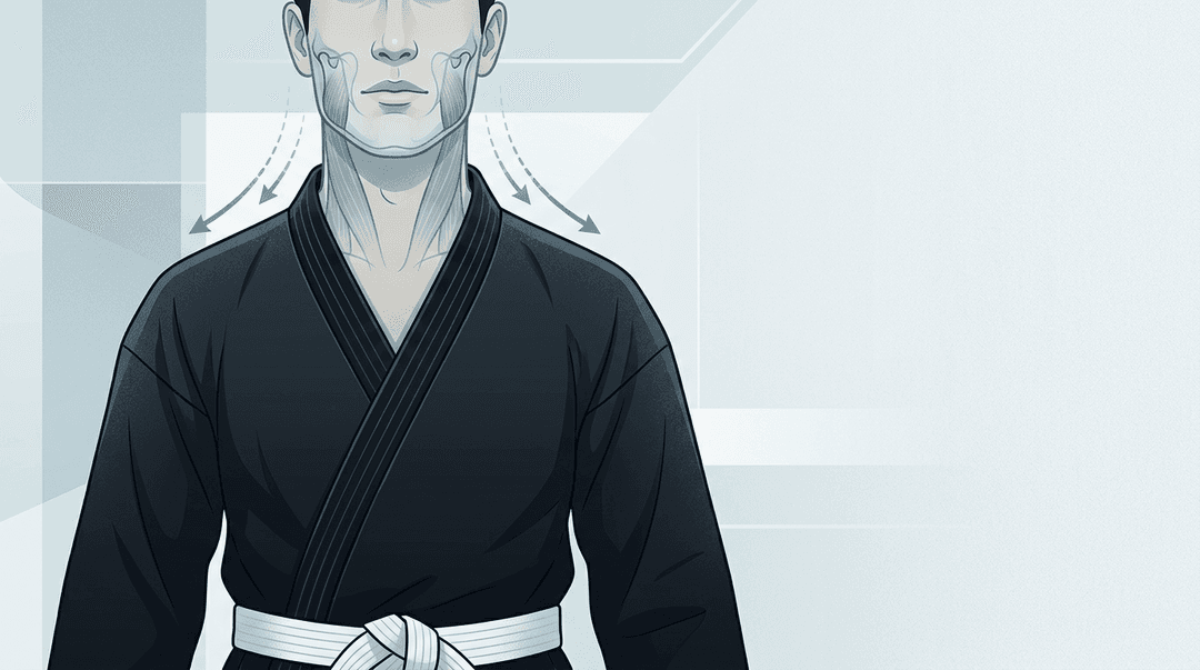 Illustrazione editoriale: disturbo temporo-mandibolare nel karateka e compenso cervicale