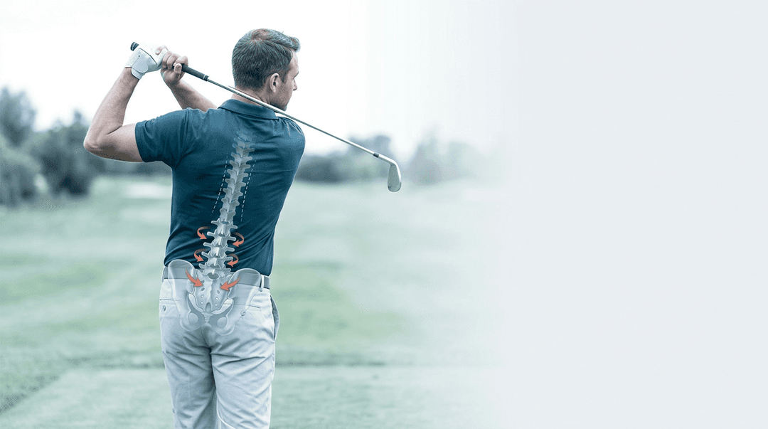 Illustrazione editoriale: lombalgia nel golfista amatoriale, sacroiliaca e rotazione toracica